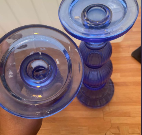 Glass candle holders blue 35cm high for the pair