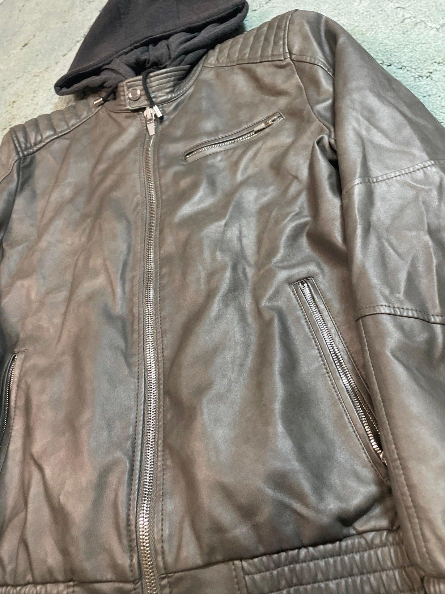 Mens leather look brown Zara mens Jacket Size medium - Scroll through thrift