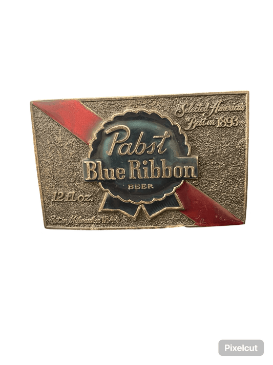 Pabst blue ribbon metal belt buckle - Scroll through thrift