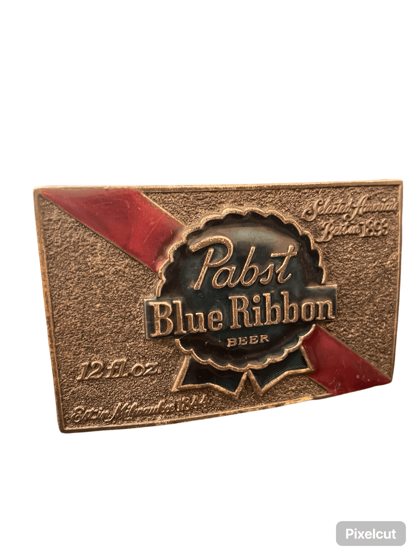 Pabst blue ribbon metal belt buckle - Scroll through thrift