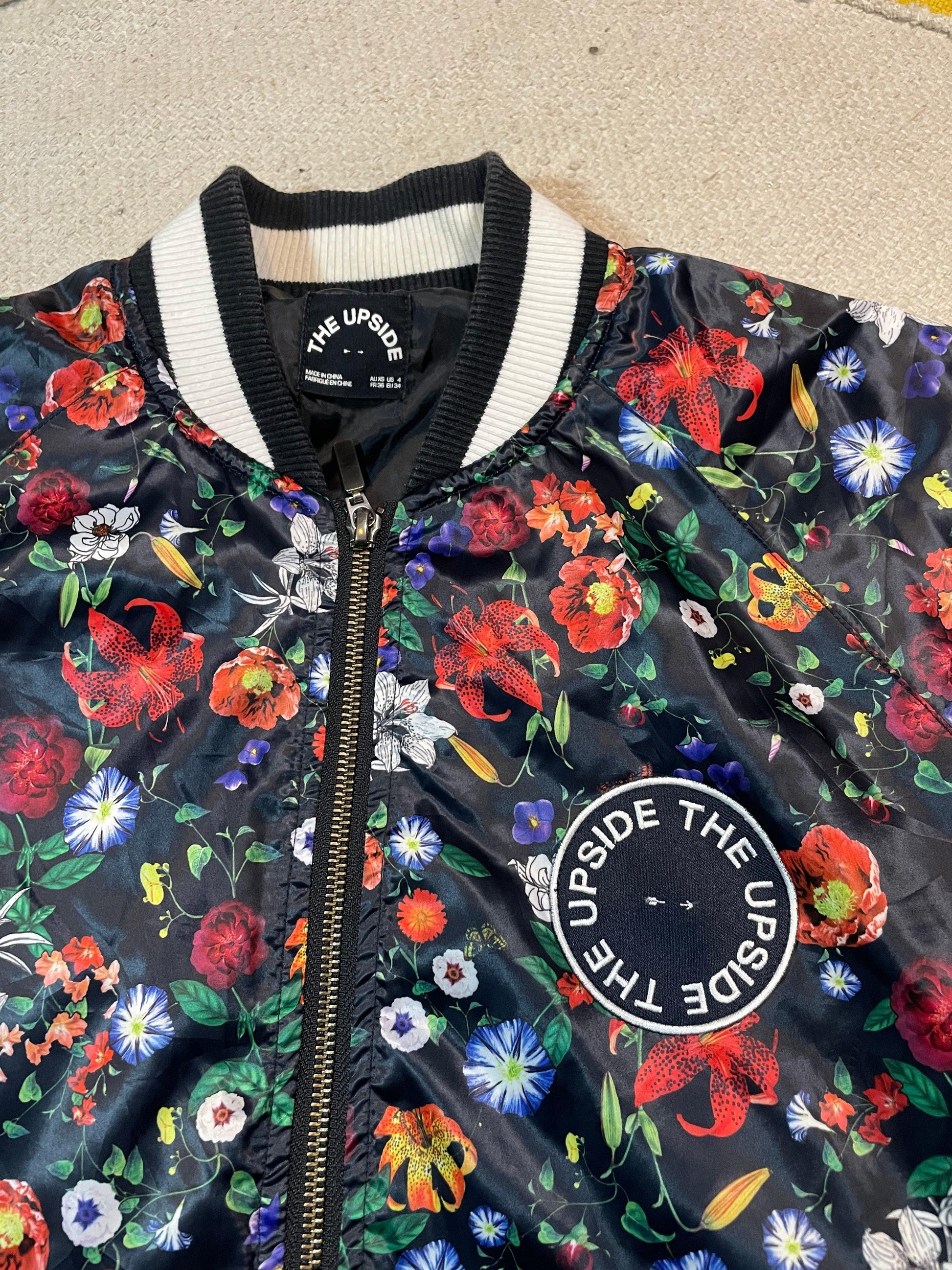 Womens floral bomber jacket the upside size XS - Scroll through thrift